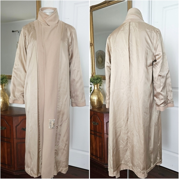 Vintage 100% Luxurious Cashmere Elegant  Cream Coat Robe, Detachable Fur Collar - Picture 7 of 16